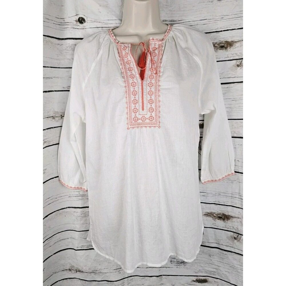 Sundry White Gauze Embroidered Peasant Top 1 NEW S Cotton Womens Lightweight